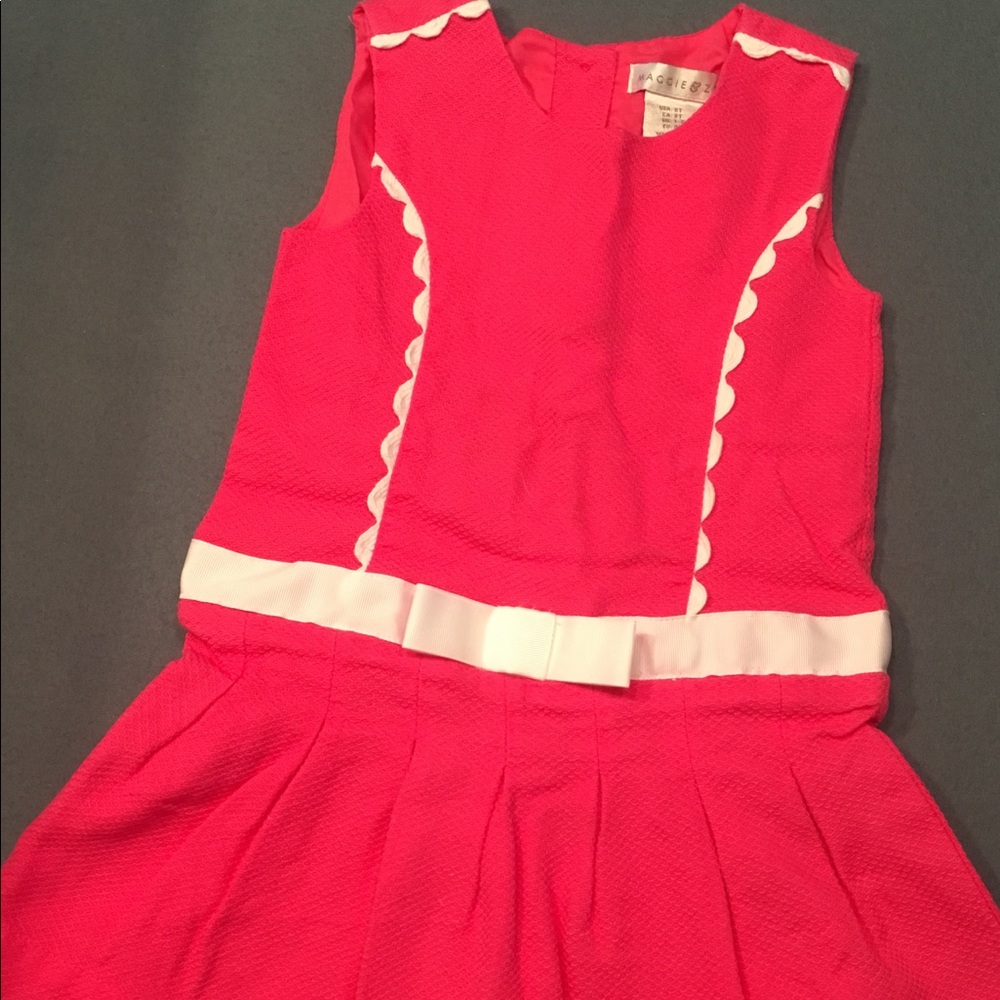 Hot pink dropped waist, pleated toddler dress